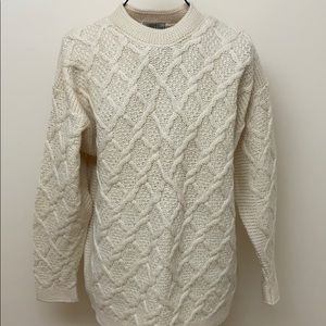 New Thomas Keeling Fisherman Wool Sweater Ivory XL